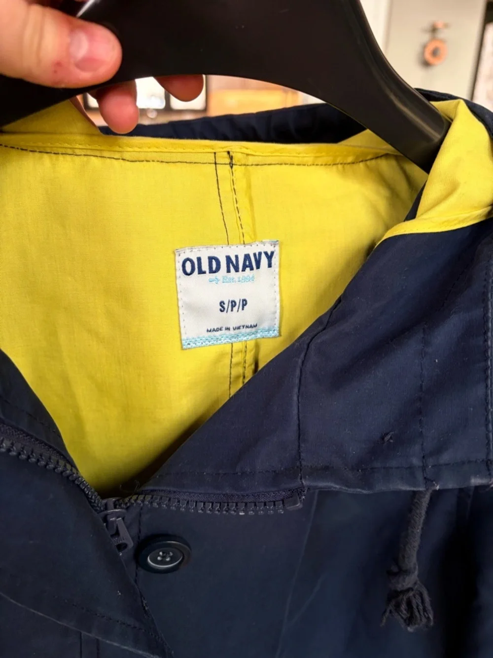 Old Navy Navy Trench Coat with Yellow Lining - Picture 3 of 4